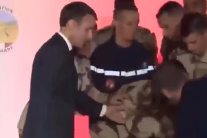 French soldier faints during La Marseillaise after Macron speech