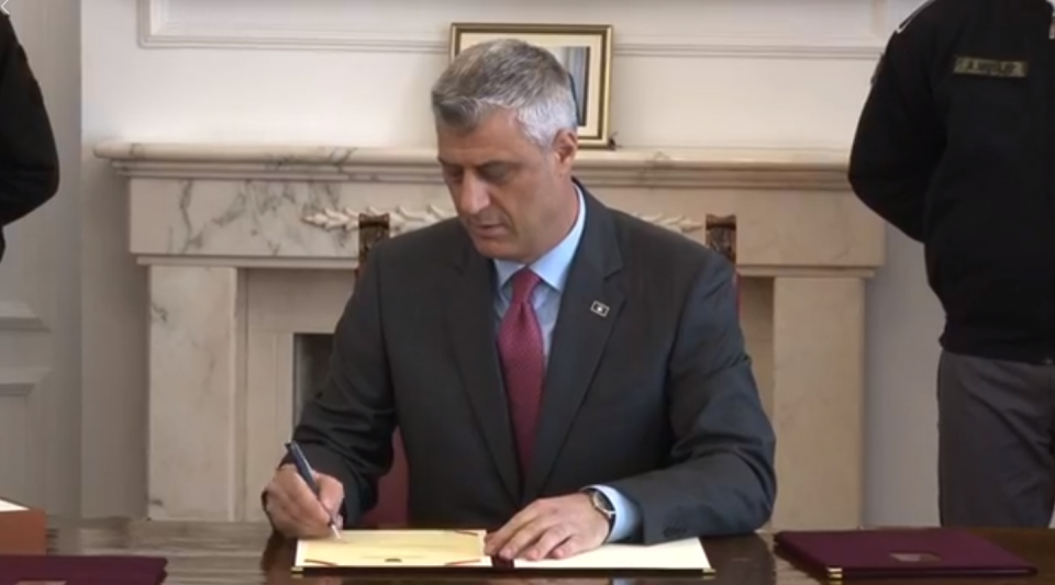 Kosovo President Thaci signs laws on military