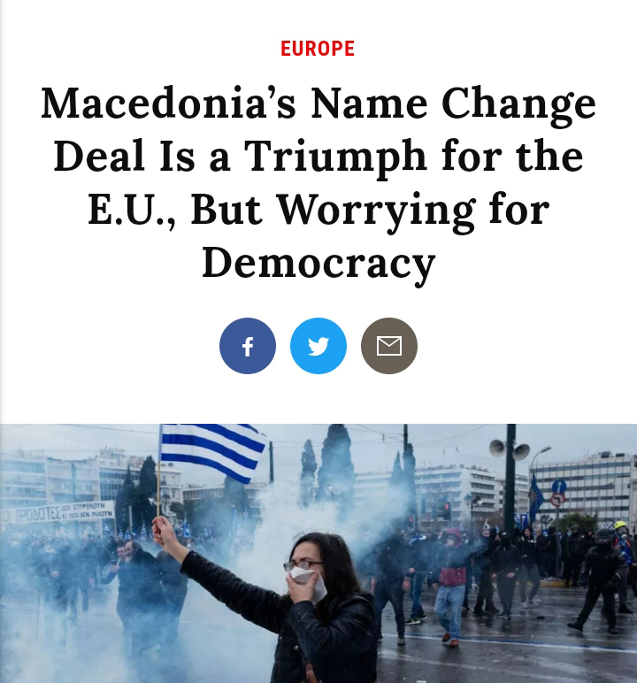 Time reports on bribes, blackmail and unintended consequences surrounding the Macedonia name deal