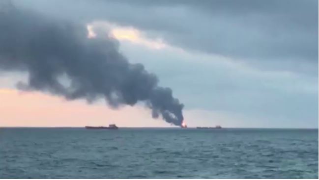 Ten crew members dead after two ships catch fire near Crimea