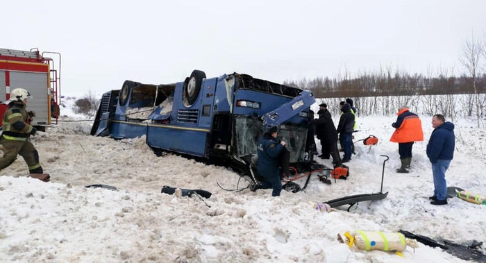 Four children among seven killed after bus overturns in Russia