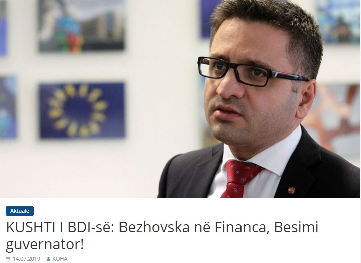 DUI conditions SDSM: Bezhoska – Finance Minister, Besimi – Governor