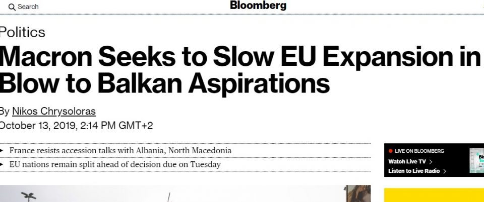 Bloomberg: Macron Seeks to Slow EU Expansion in Blow to Balkan Aspirations