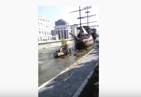 Piles of trash collected from the river Vardar – then thrown deeper into the river