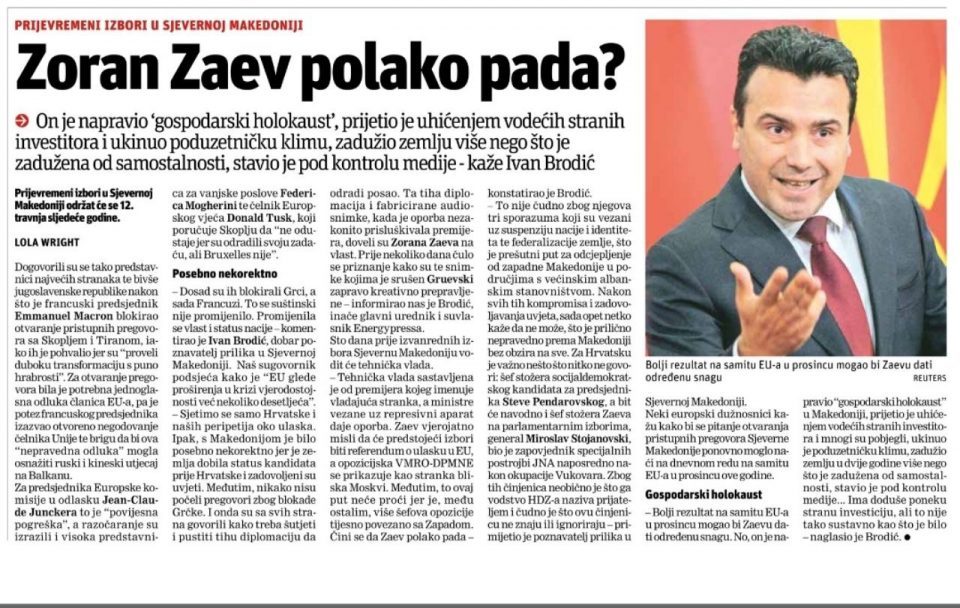 Zaev is going down, Croatian paper predicts