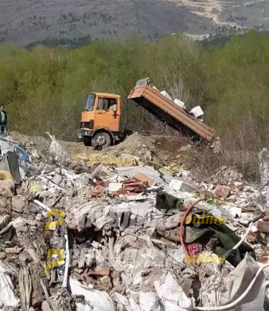 Garbage unloaded at the illegal landfill, white liquid discharged into Lepenec river