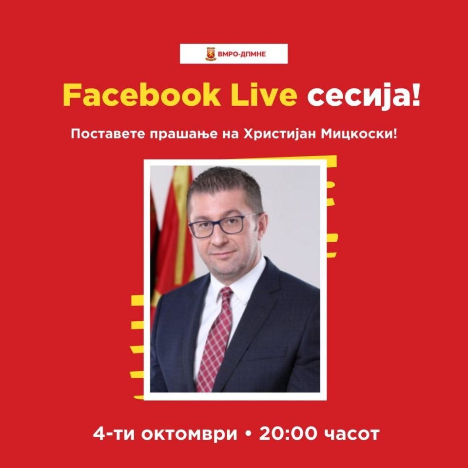 Mickoski to answer questions live on Facebook