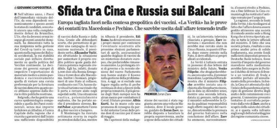 Zaev and Filipce wanted to insert a suspicious company in the vaccine contract with China and now the deal is out, La Verita reports