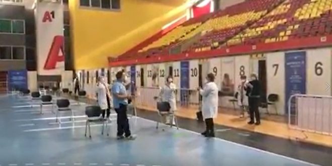 Tone deaf: Medical staff at the only mass vaccination site in Macedonia filmed themselves while dancing