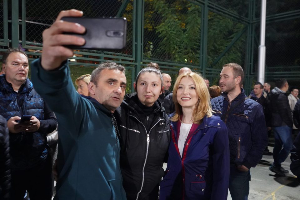 Fresh from her first round victory, Danela Arsovska resumed campaigning for Mayor of Skopje