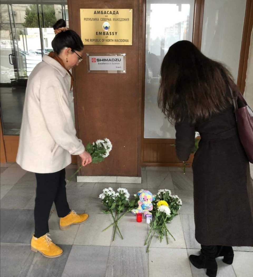 Mourners lay flowers outside Macedonia’s Embassy in Sofia
