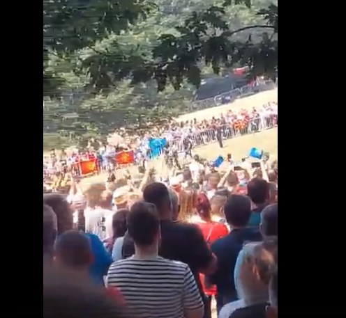 Videos show the police attacking people singing songs about Macedonia and booing Kovacevski