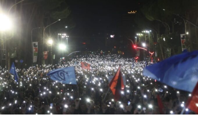 Albanians protest against the government in front of Tirana parliament