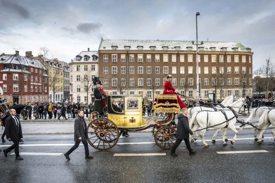 Denmark’s Queen Margrethe II rides in golden carriage during final public appearance as monarch before abrupt abdication
