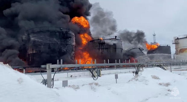 Russia oil depot hit by Ukrainian drone in flames as Ukraine steps up attacks ahead of war’s 2-year mark