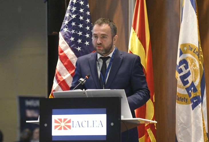 Speaking at the first IACLEA International Symposium is Minister Toshkovski