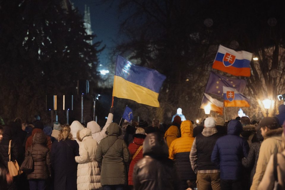 Slovakia saw a sizable anti-government demonstration because of its close ties to Russia